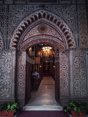 View of a door in the interior of the Hanging Church, History, Tourism in Egypt