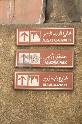 View of street names on street signs on the wall, street