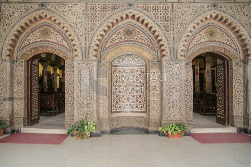 View of a door in the interior of the Hanging Church, History, Tourism in Egypt