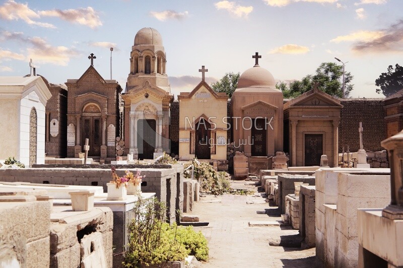View of the street in the Coptic Cairo district showing the Christian cemeteries, History