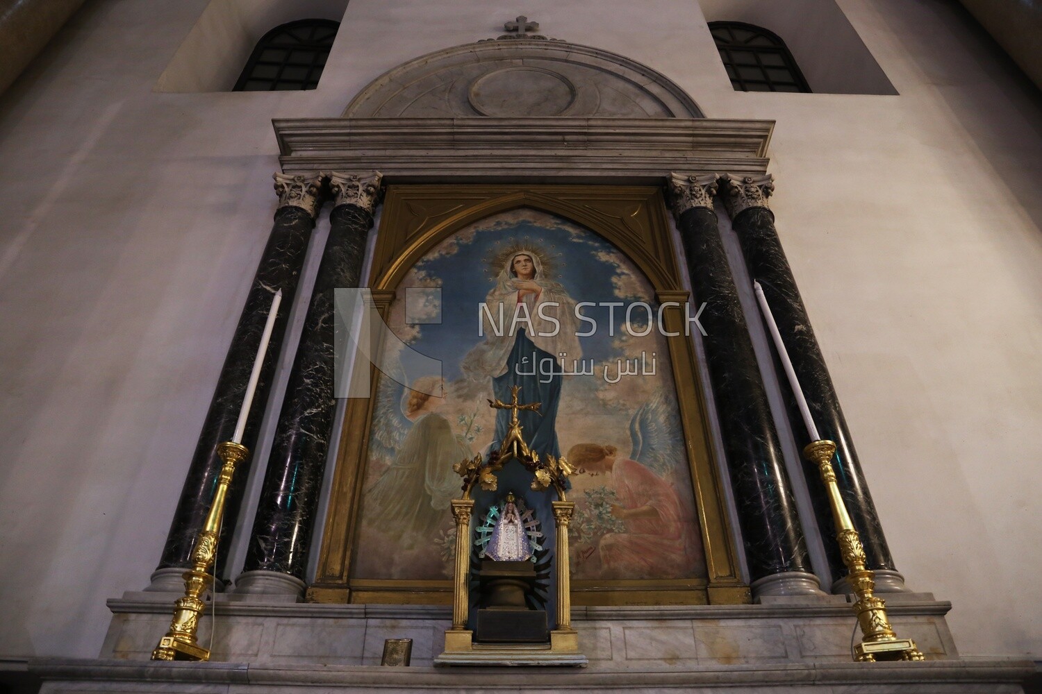 Picture and statue of the Virgin Mary in St. Joseph Church in Downtown A, Cairo, Egypt