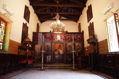 Interior of the church with drawings of Jesus Christ