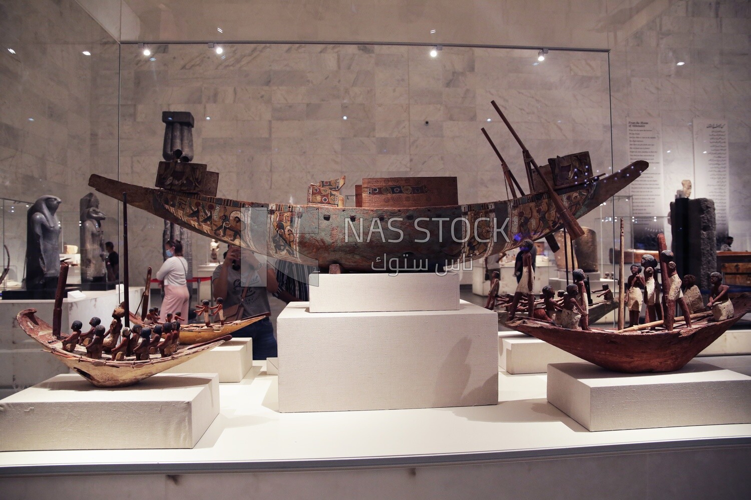 Small wooden Pharaonic ships on display at the National Museum of Civilization, Cairo, Egypt