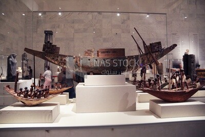 Small wooden Pharaonic ships on display at the National Museum of Civilization, Cairo, Egypt