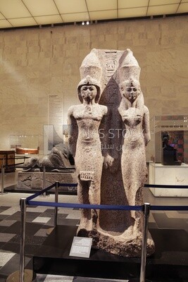 Statue of King Merneptah and the goddess Mut .National Museum of Civilization, Egypt