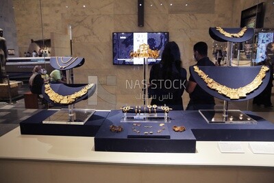 Pharaonic ornaments and jewelry are displayed in the National Museum of Civilization, Cairo, Egypt