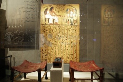 Displays of Pharaonic furniture at the National Museum of Civilization, Cairo, Egypt.