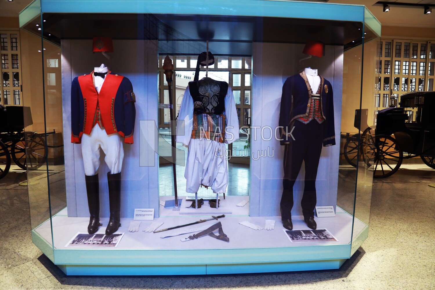 Some of the knights&#39; clothing displayed in the Royal Chariot Museum in Cairo, Egypt.