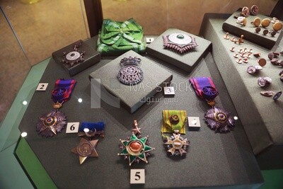Some of the badges and medals at the Royal Chariot Museum, Cairo, Egypt.
