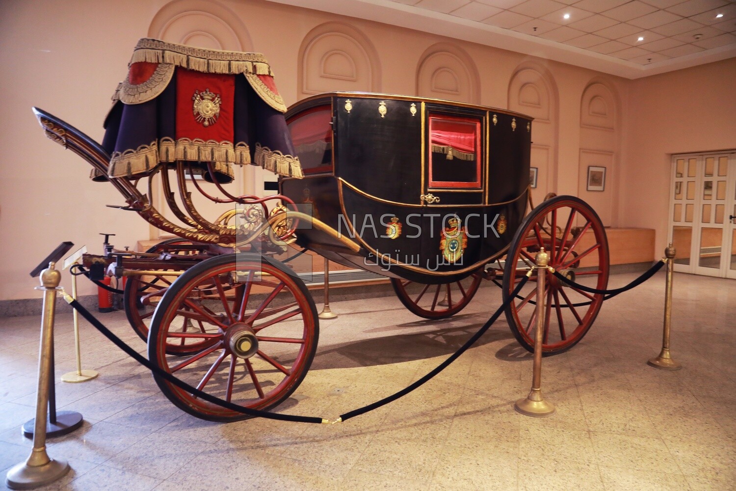 Luxurious royal carriage from past eras in the Royal Carriage Museum, Cairo, Egypt.
