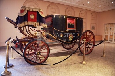 Luxurious royal carriage from past eras in the Royal Carriage Museum, Cairo, Egypt.