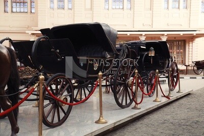 Close-up of ancient Egyptian chariots ,Royal Transport Museum, Cairo, Egypt