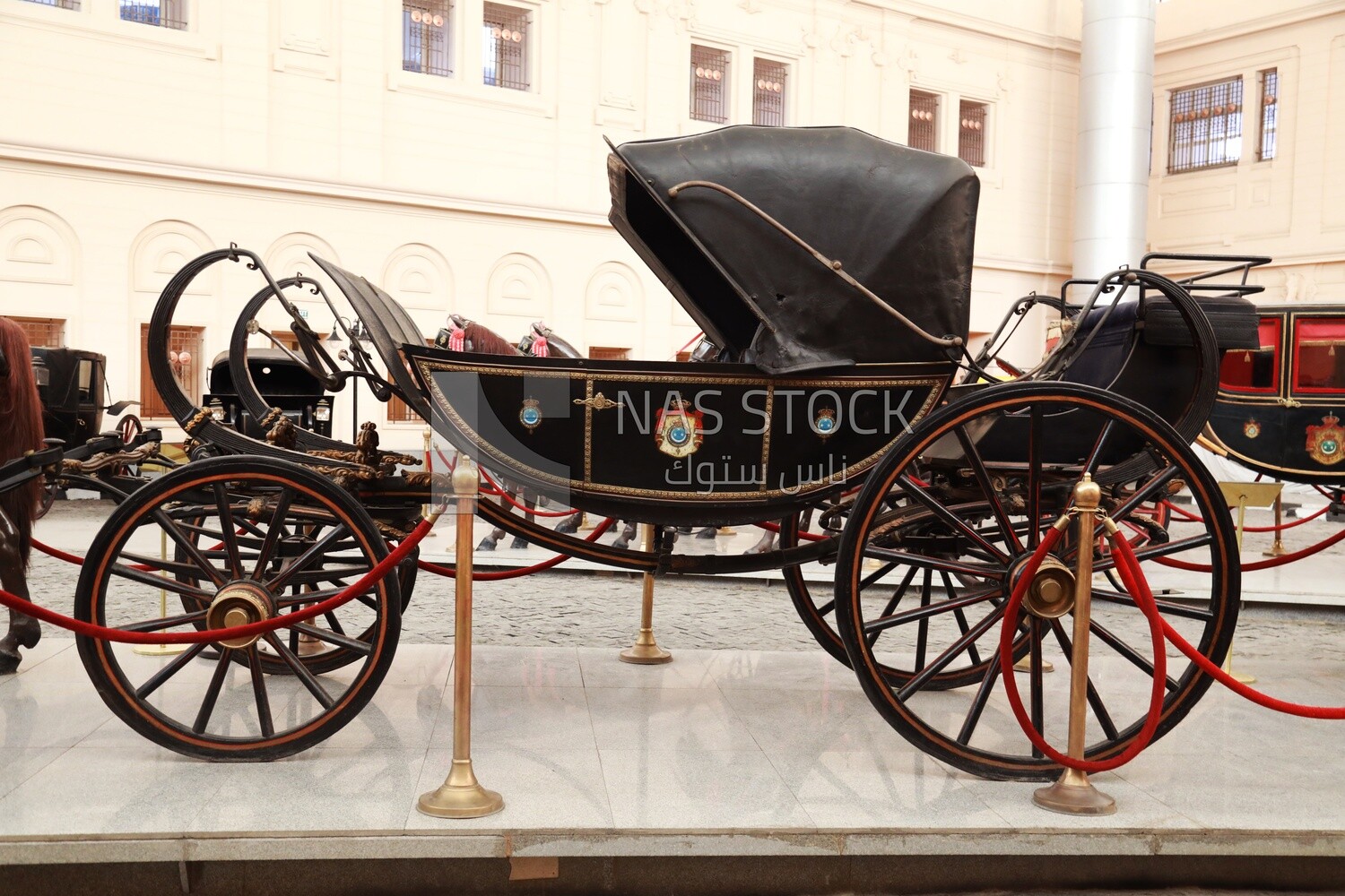 Luxurious royal carriage from past eras in the Royal Carriage Museum, Cairo, Egypt.