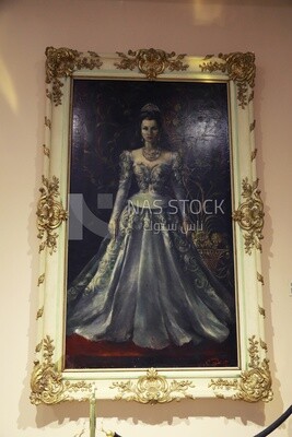 Life-sized oil painting of the Royal Crown Jewel of Princess Fawzia, at the Royal Vehicles Museum, Cairo, Egypt.