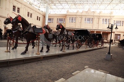 Royal stable courtyard , main square of the Royal Chariot Museum, a horse-drawn royal carriage, Cairo, Egypt.