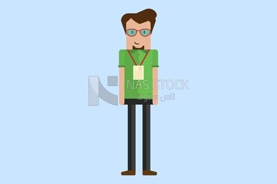 Character of an employee man standing, Vector Illustrator