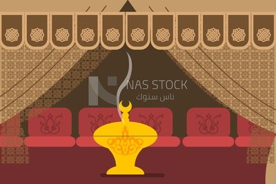 View of a censer putting on the floor in the room, wallpaper, Illustrator vector