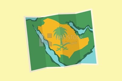 Paper map with The logo of the ministry of commerce and investment, icons and templates, vector illustrator