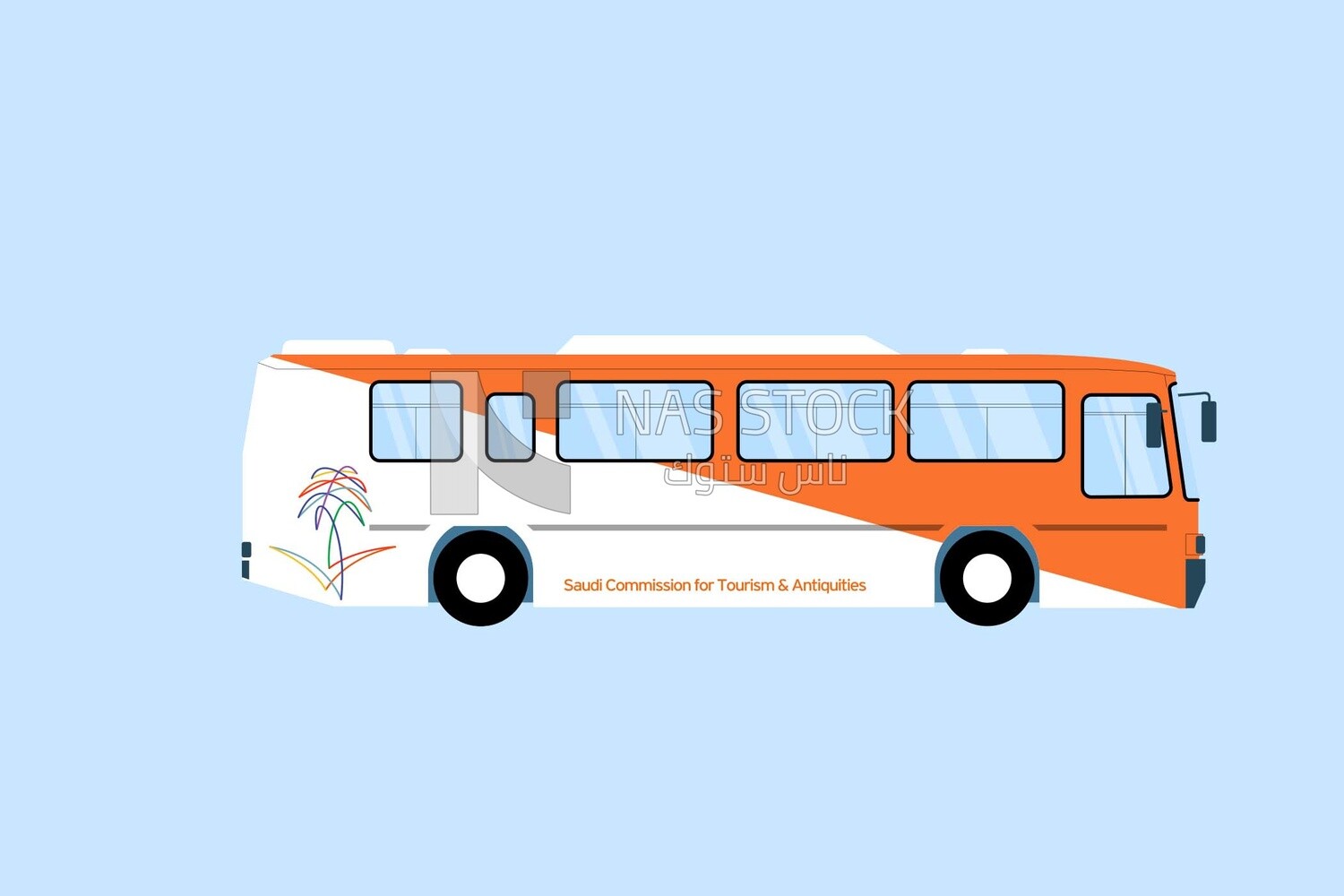 View of a bus with The logo of the ministry of commerce and investment, icons and templates, vector illustrator
