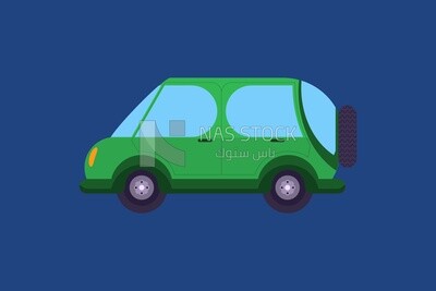 View of a green large car, icons and templates, vector illustrator