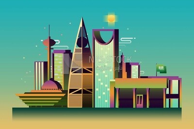 View of towers of the Saudi Arabia city, wallpaper, vector illustrator