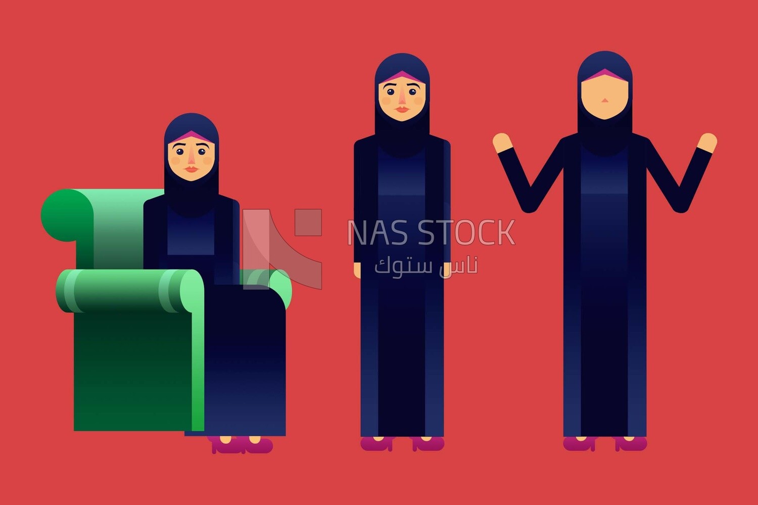 Three characters of gulf women, icons and templates, vector illustrator