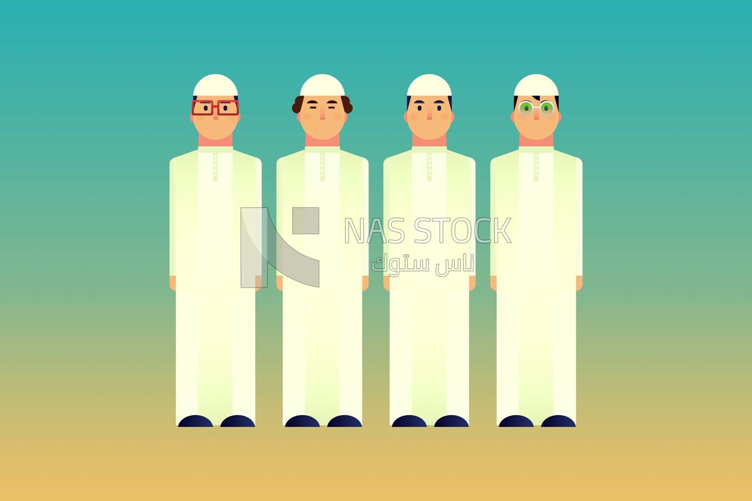 Four characters of gulf men standing, icons and templates, vector illustrator