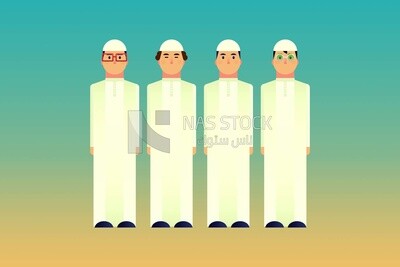 Four characters of gulf men standing, icons and templates, vector illustrator