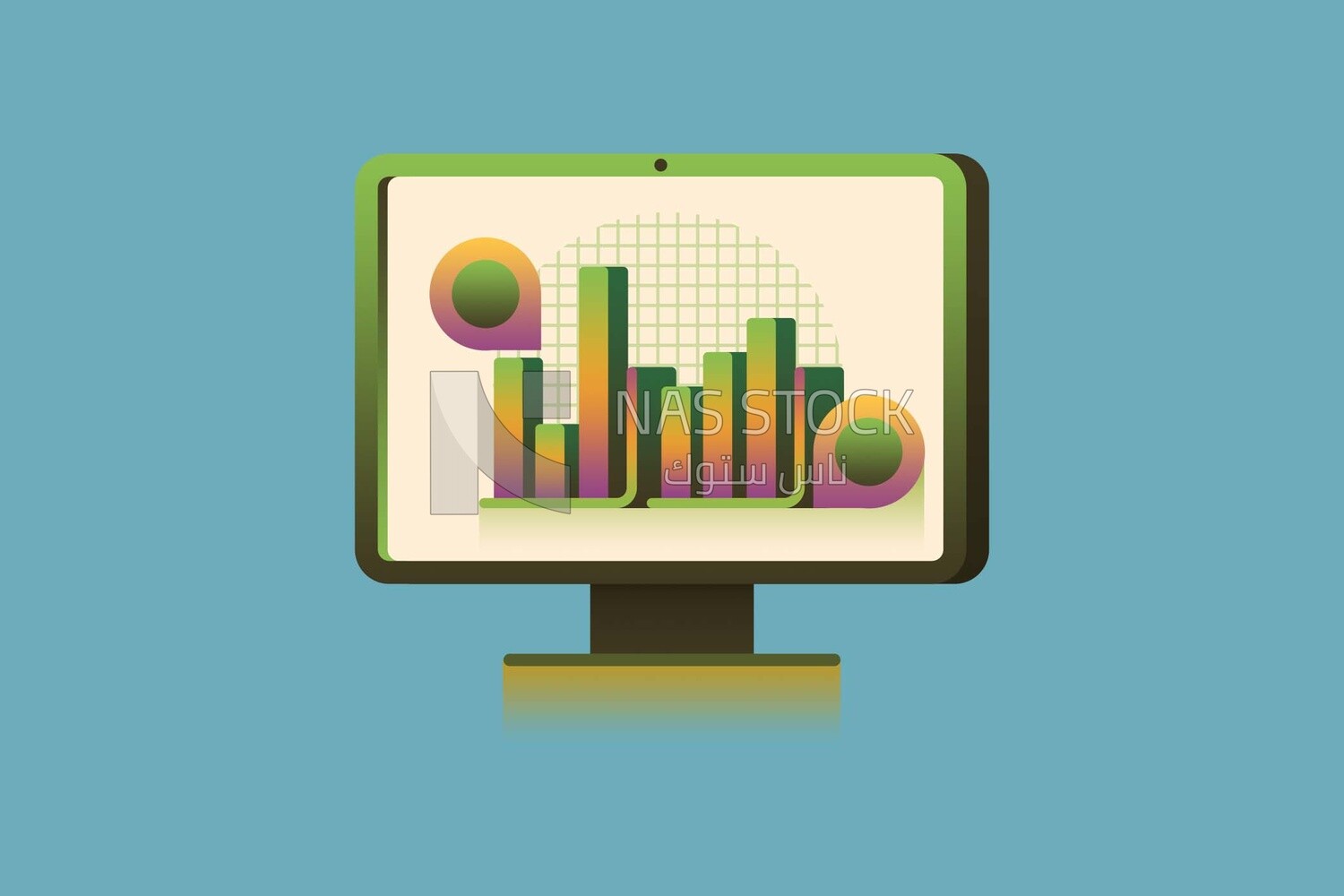 Computer screen with a plan on it, icons and templates, vector illustrator