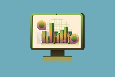 Computer screen with a plan on it, icons and templates, vector illustrator