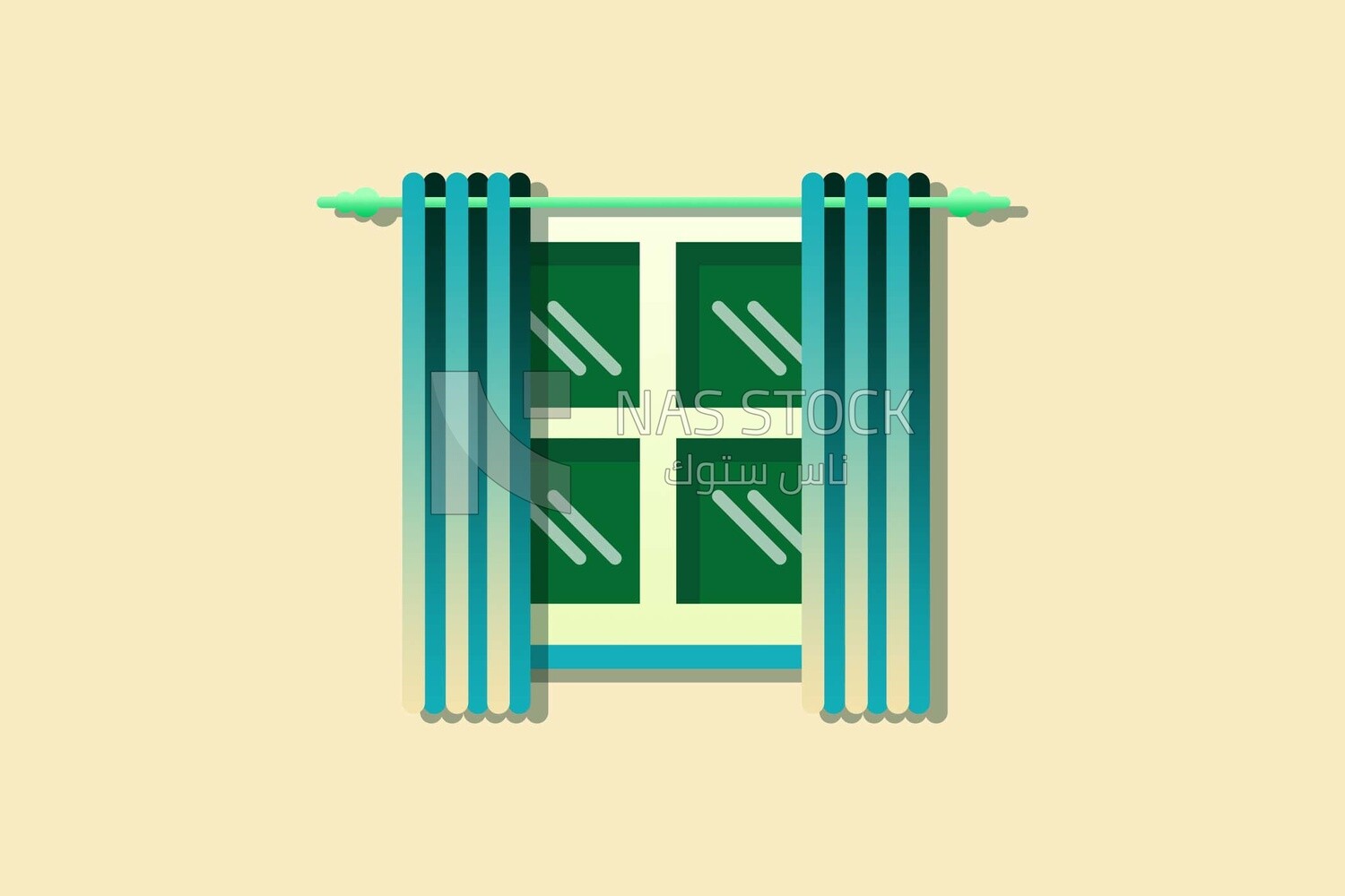 Window with curtains, icons and templates, vector illustrator