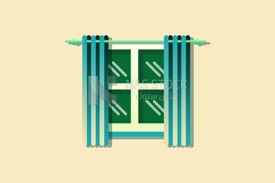Window with curtains, icons and templates, vector illustrator