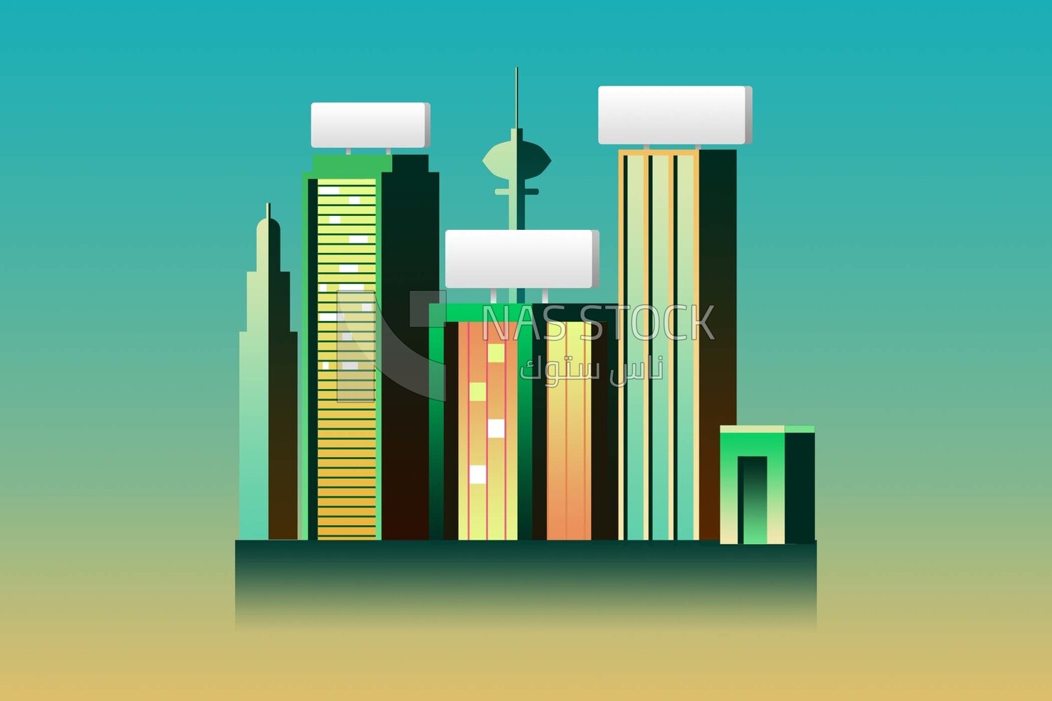 View of towers of the Saudi Arabia city, wallpaper, vector illustrator