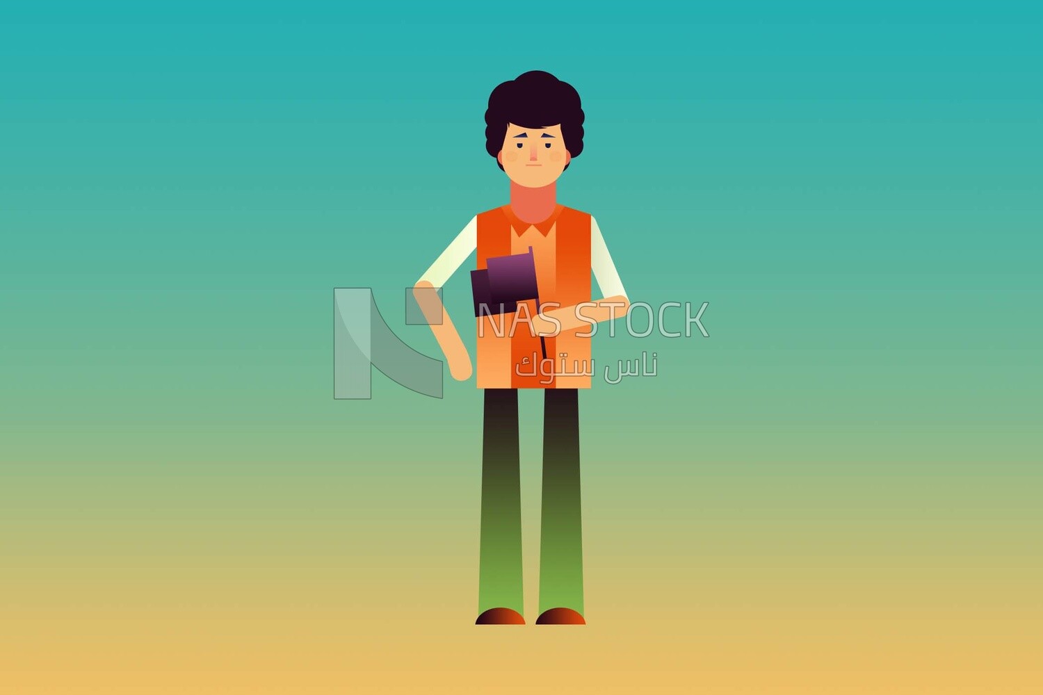 Character of a boy holding a flag standing, icons and templates, vector illustrator