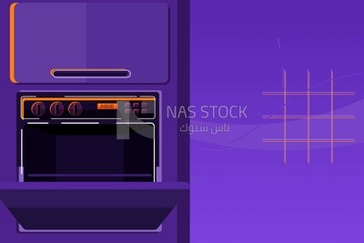 View of an oven in the kitchen, wallpaper, vector illustrator