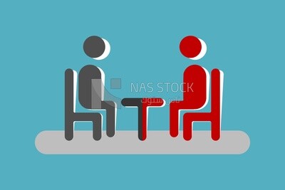 Two characters sitting at the table, vector illustrator