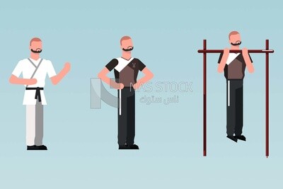 Three characters of karate trainers, Vector Illustrator