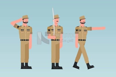 Three characters of soldiers with different poses, Vector Illustrator