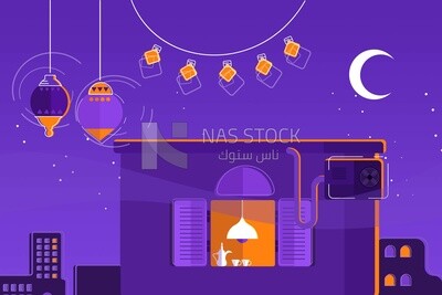 View of streets during Ramadan, wallpaper, vector illustrator