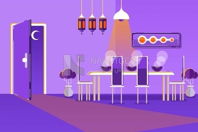 View of the dining room, wallpaper, vector illustrator