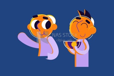 Characters of two boys one of them holding a plate, vector illustrator