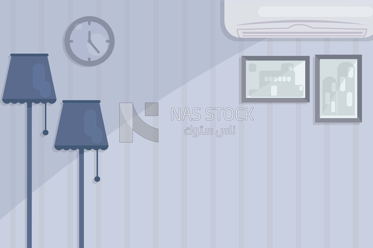 View of a room with lamps and air conditioner, wallpaper, vector illustrator