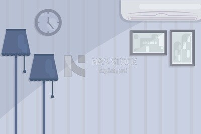 View of a room with lamps and air conditioner, wallpaper, vector illustrator