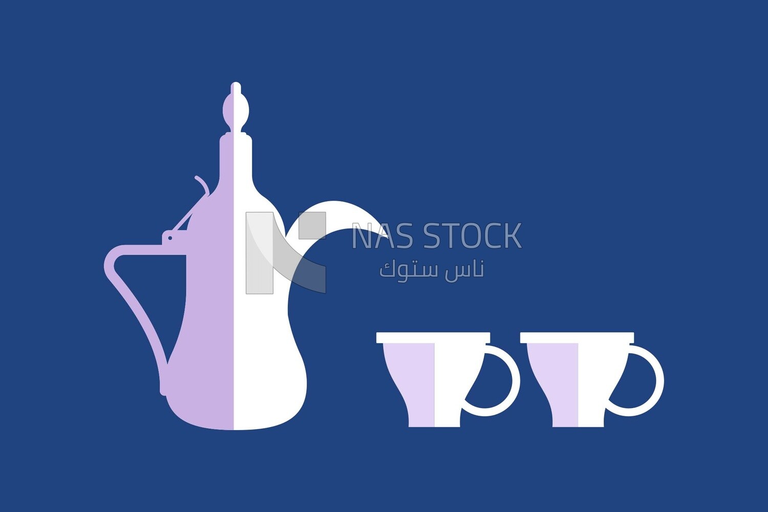 Arabic dallah beside two cups, icons and templates, vector illustrator