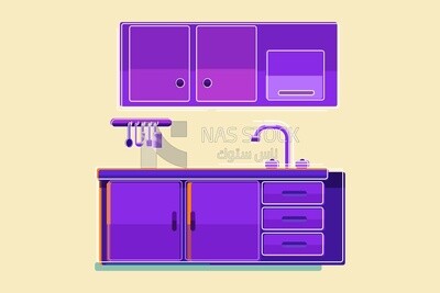 View of the kitchen with pots on the Marble, wallpaper, vector illustrator