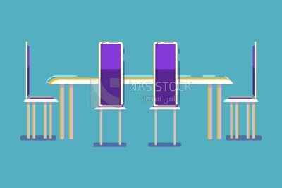 Dining table with a chair, icons and templates, vector illustrator