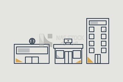 View of a building, icons and templates, vector illustrator