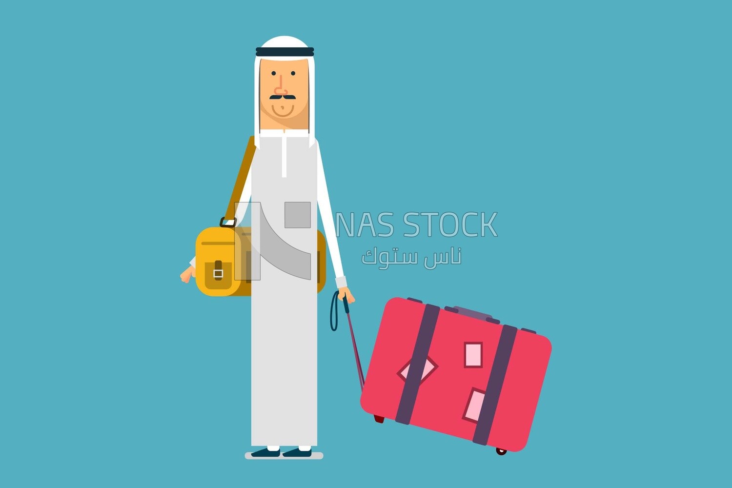 Character of a gulf man with his luggage, vector illustrator