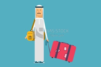 Character of a gulf man with his luggage, vector illustrator