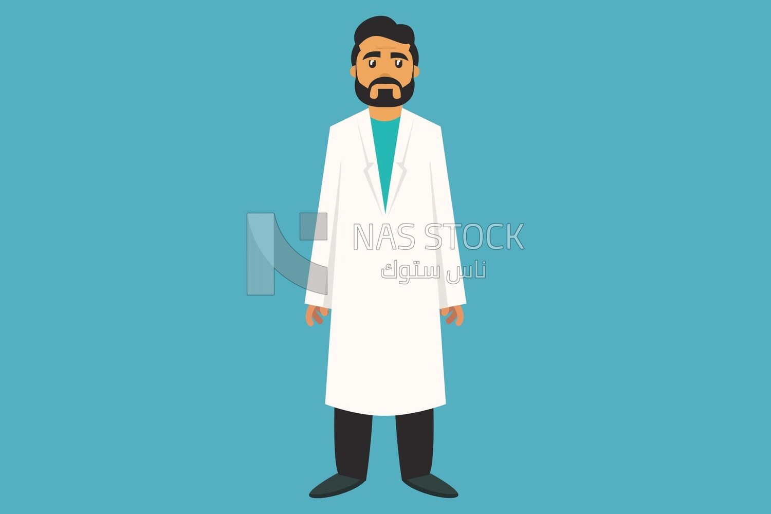 Character of a doctor wearing a white coat, vector illustrator